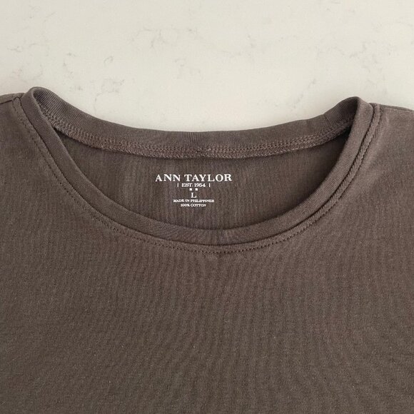 Ann Taylor Casual Pull On Lg Slv Crew Neck 100% Cotton Top Chocolate Brown Sz L - Picture 3 of 9